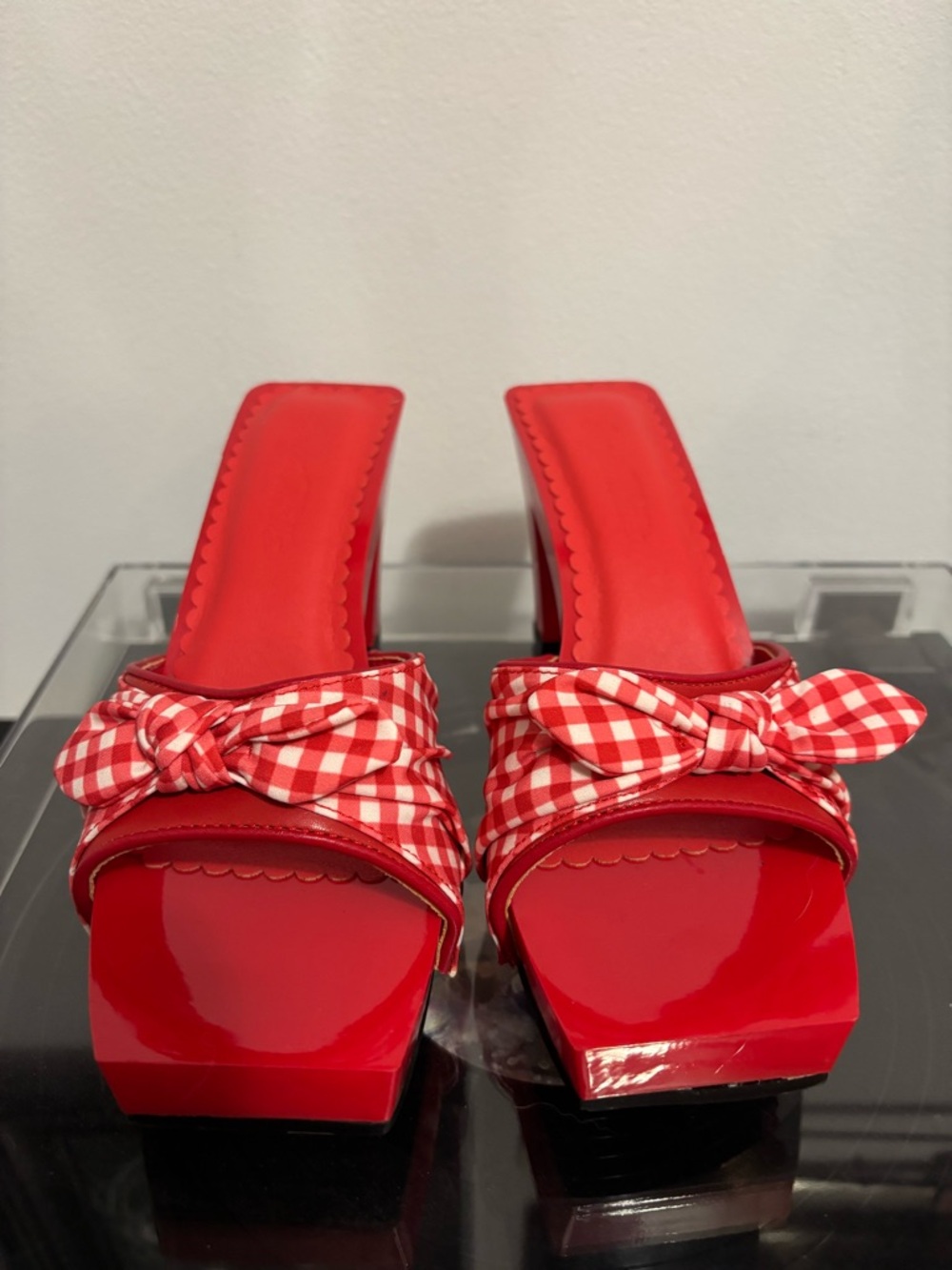 Doll Kill / Sugar Thrillz Red Gingham Bless Your Heart Heeled Sandals